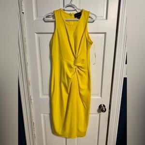 Elegant Yellow Twist-Front Dress
